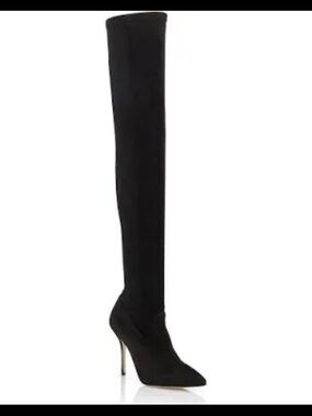 Manolo Blahnik PASCALAREHI Black Suede Fitted Thigh High Boots 41